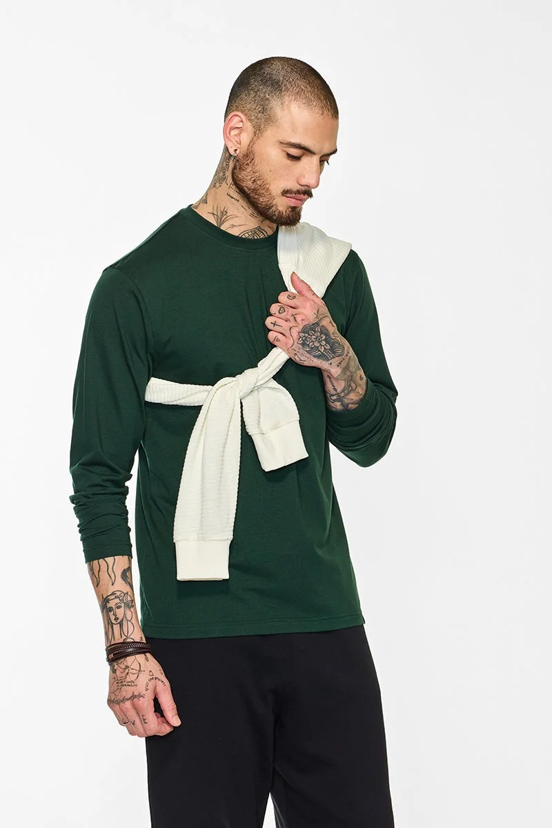 SNITCH Core Lab Dark Green Solid Slim Fit T-Shirt